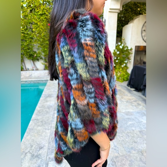 New Multicolor Rabbit Fur poncho - Picture 8 of 8
